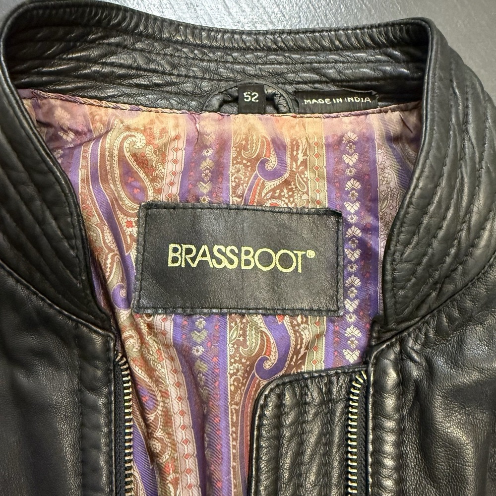Men's‎ BrassBoot Motorcycle Bomber Black Zipper Leather Size 52 Buttery Soft - Picture 2 of 13